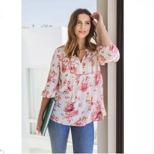 Live & Let Live | Floral Printed 3/4 Sleeve Bib Tassel Peasant Top‎ | 2X Women's